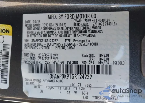2016 Ford Fusion Titanium from USA, damaged, VIN 3FA6P0K91GR124232